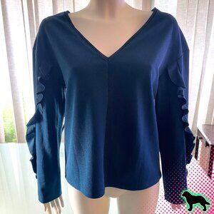NEW NWT Bar III Ruffled Sleeve Blouse Top Size L Large Long Sleeve Turquoise